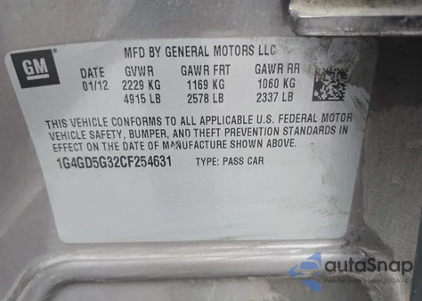 2012 Buick Lacrosse Premium 1 Group из США, поврежденный, VIN 1G4GD5G32CF254631